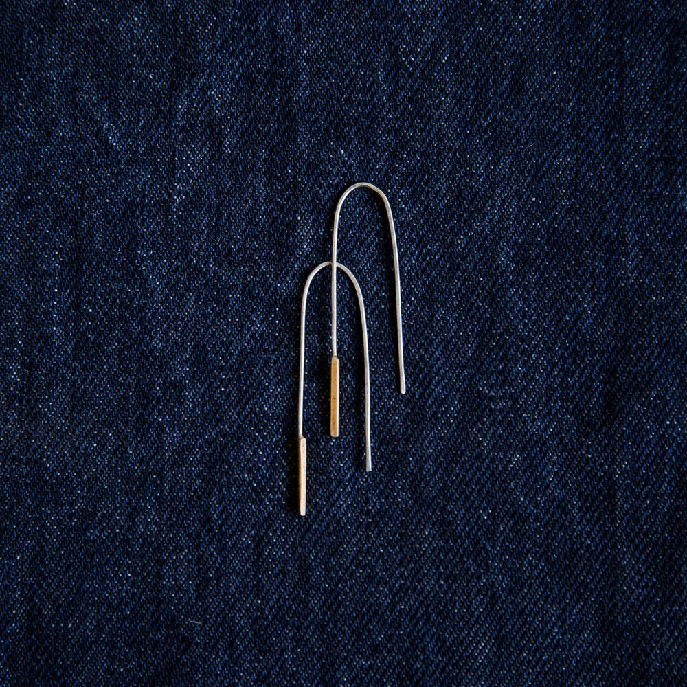 Mini Pencil Earrings, Sterling & Brass