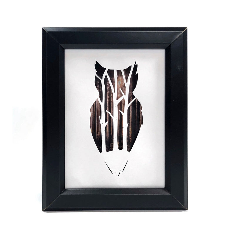 Framed Hand Cut Paper Art - Horned Owl 8 x 10