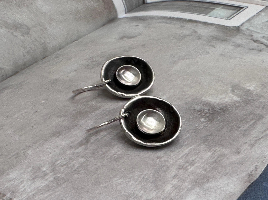 Hollow Moon Earrings, Silver