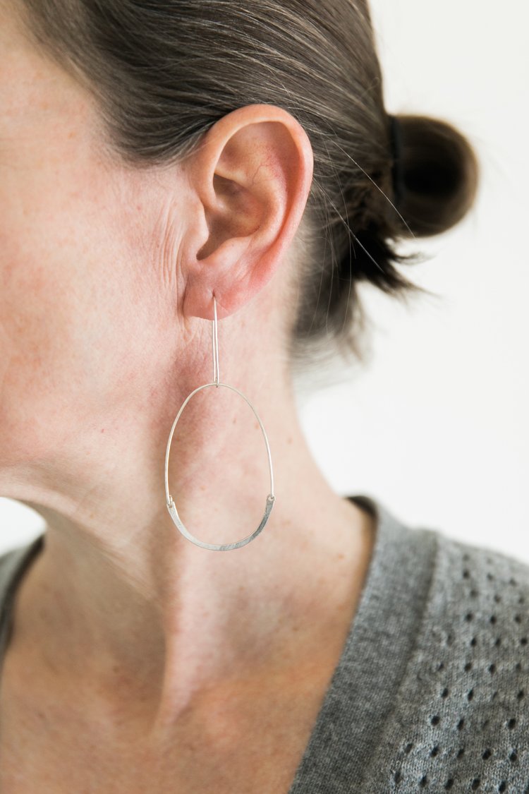 Large Egg Earrings, Sterling