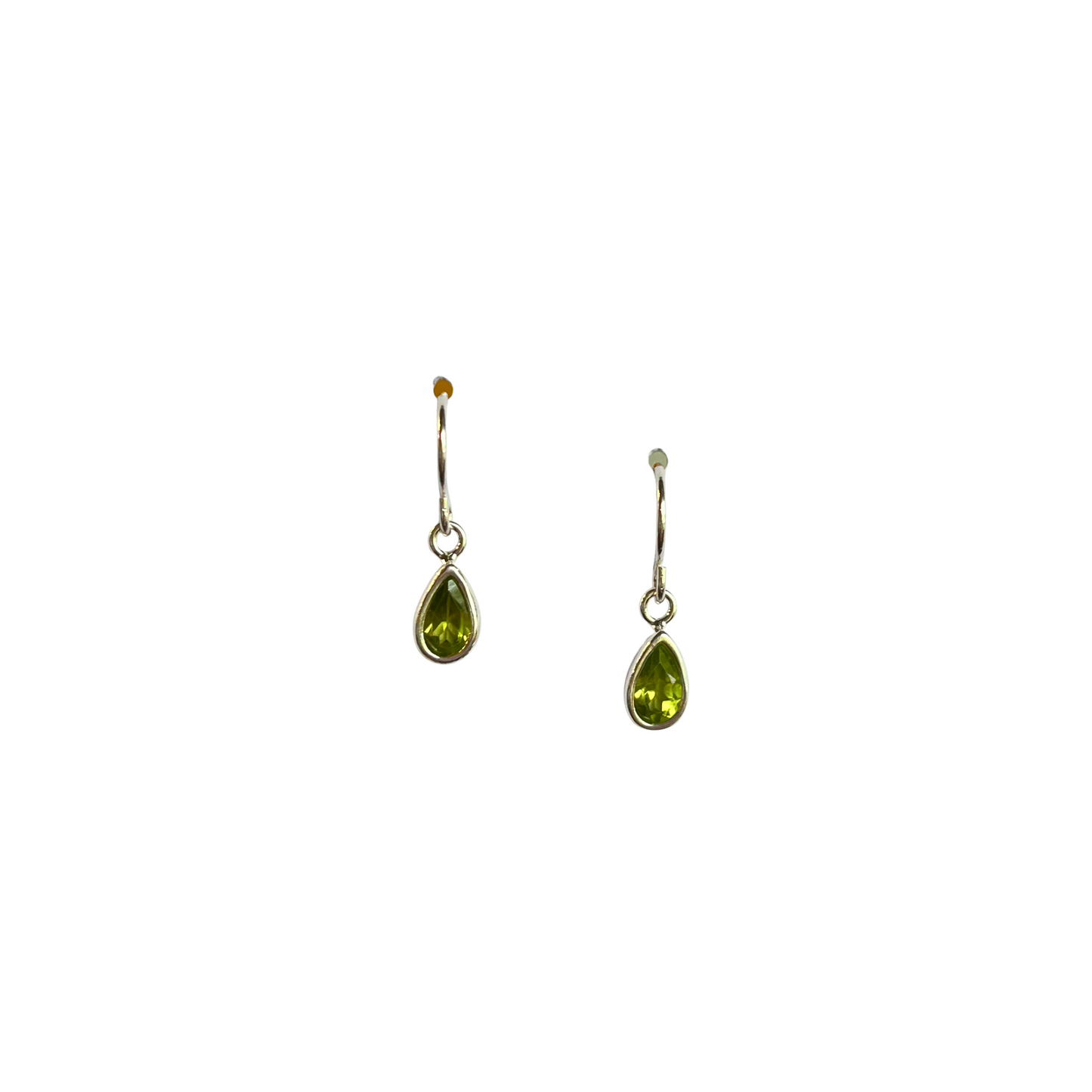 Dainty Peridot Earrings, Drop, Silver