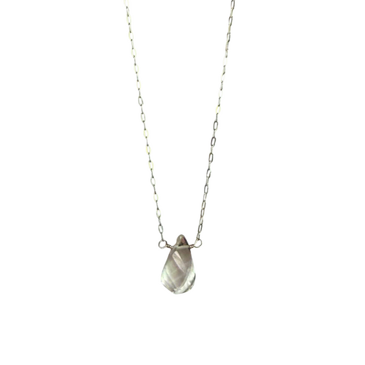 Single Stone Drop Necklace, Crystal Quartz, Silver