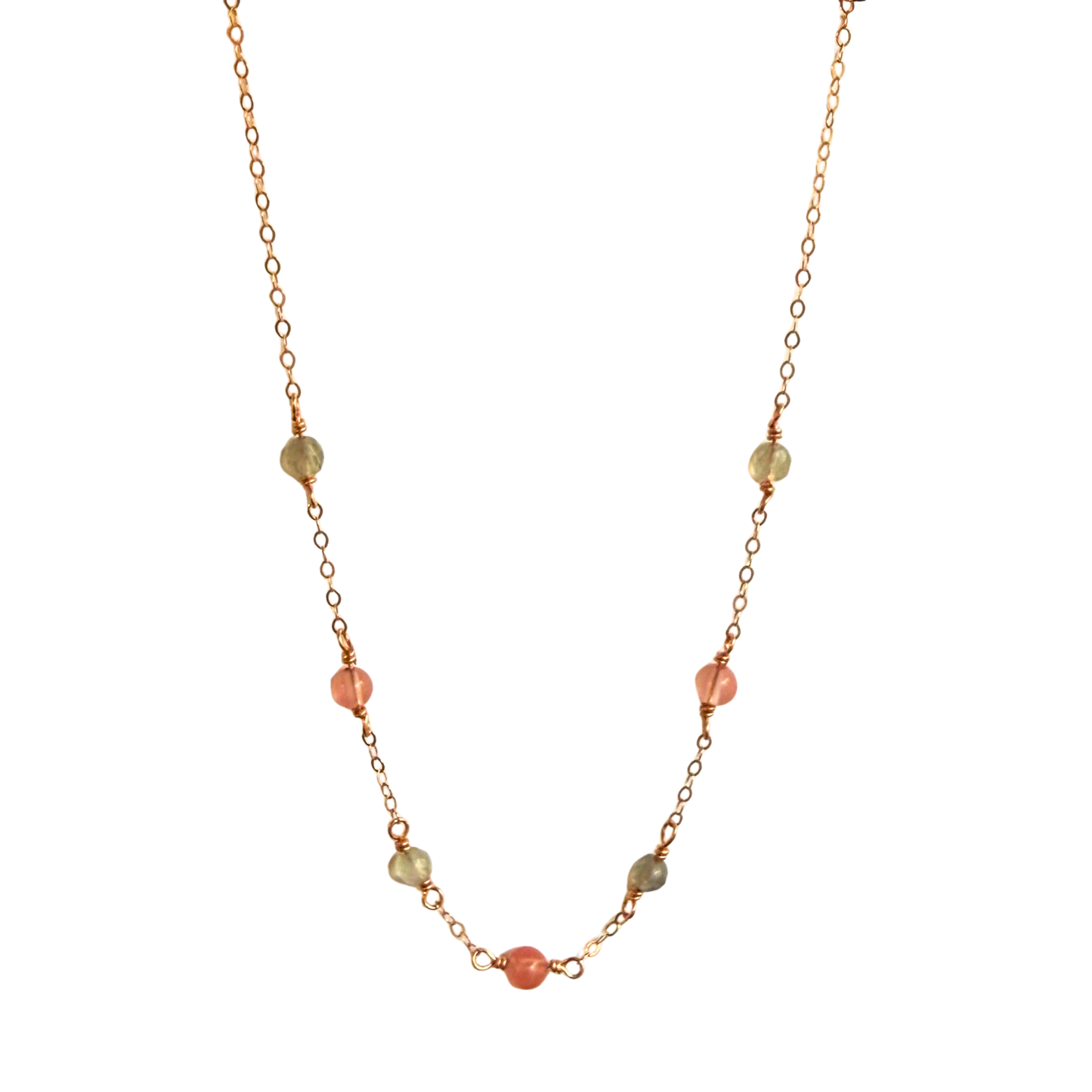 5 Stone Drop Necklace, Rose + Smoky Qtz, Gold