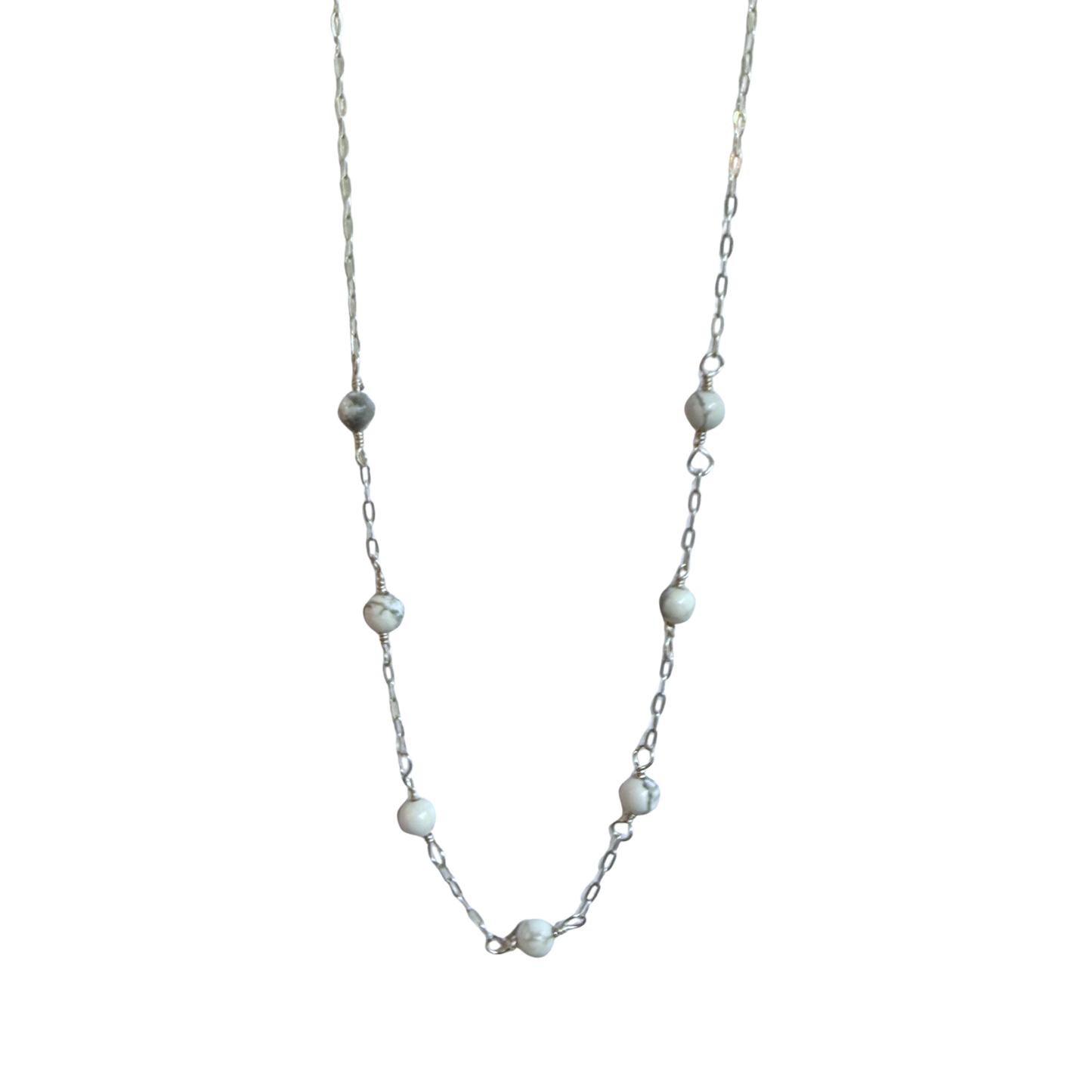 7 Stone Chain Necklace, Marble Bead, Silver