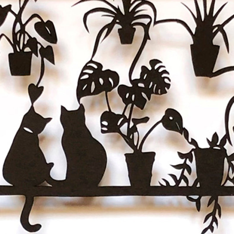 Framed Hand Cut Paper Art- Cats Plants 5 x 7