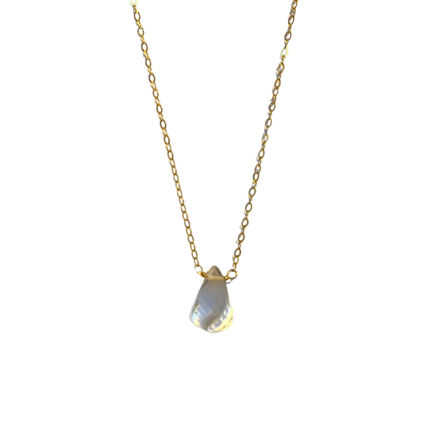 Single Stone Drop Necklace, Crystal Quartz, Gold