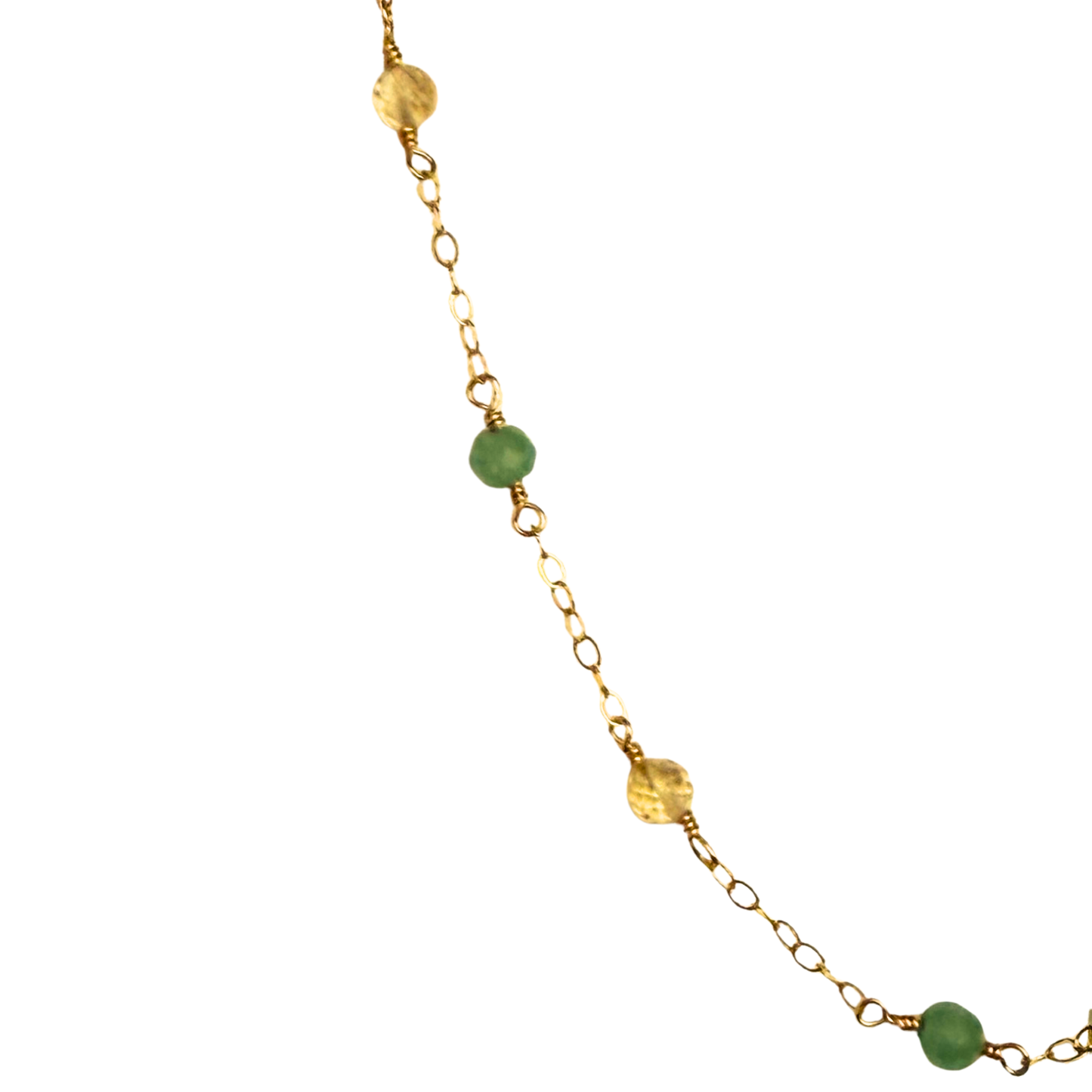 7 Stone Chain Bracelet, Green Quartz + Carnelian, Gold