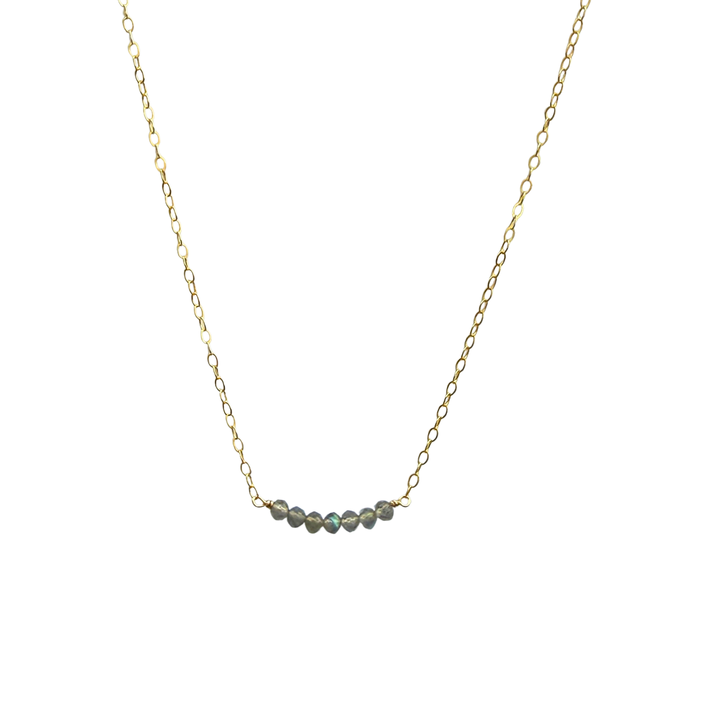 7 Stone Cluster Necklace, Labradorite, Silver, 18''