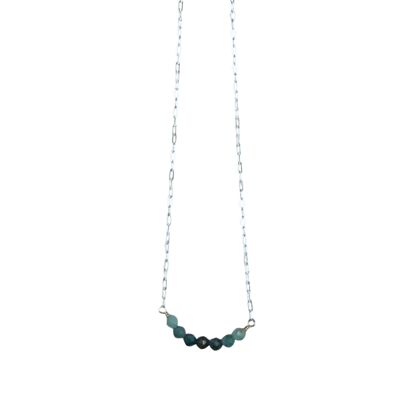 7 Stone Cluster Necklace, Ombre Blue Tourmaline, Silver, 18"