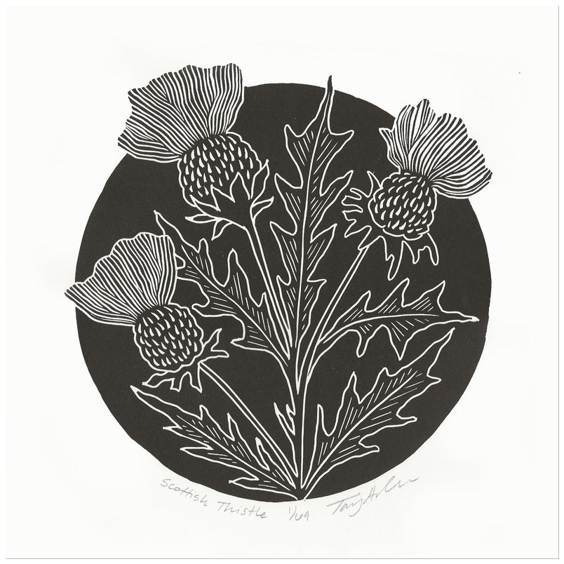Scottish Thistle Block Print, 10x10 Black Framed