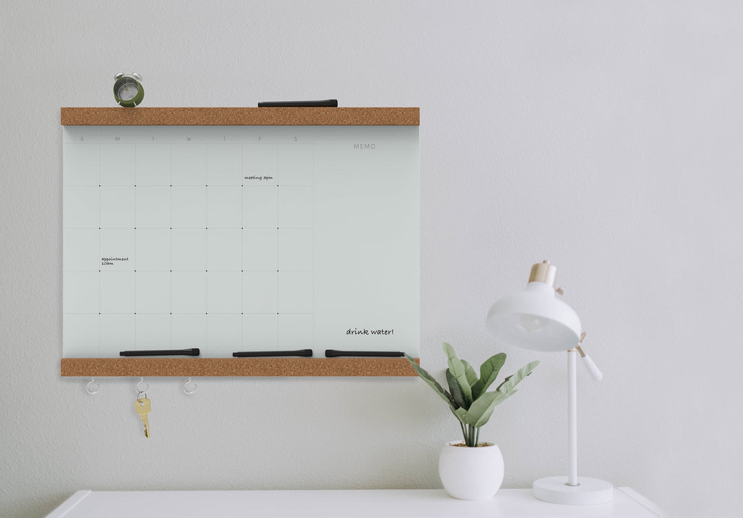 Magnetic Glass Dry-erase and Cork board, Medium Monthly