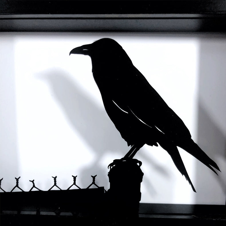 Framed Hand Cut Paper Art - Raven 5 x7