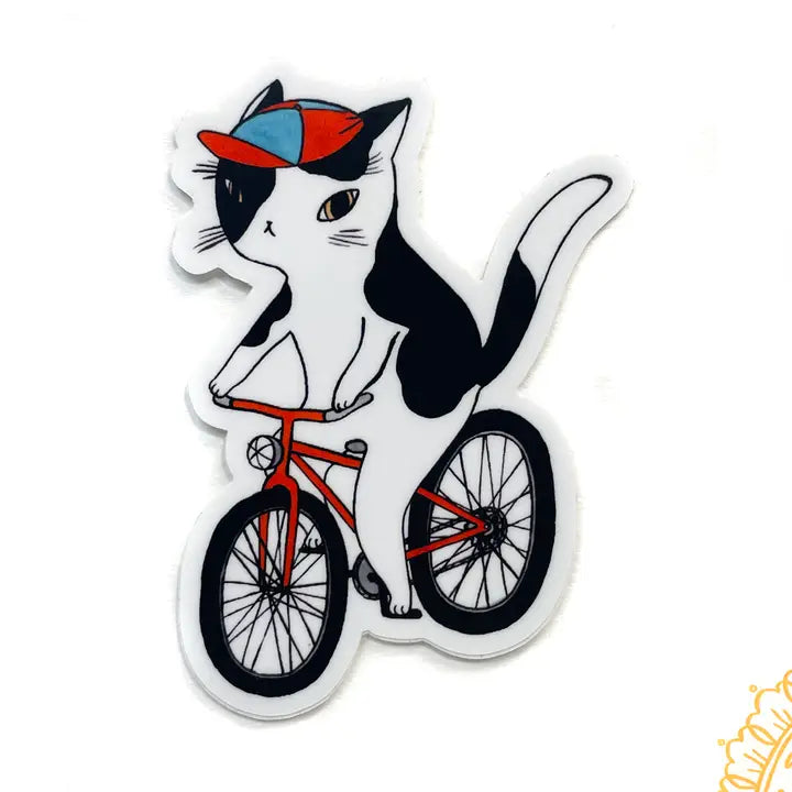 Kitty Cat Cyclist Bike Sticker