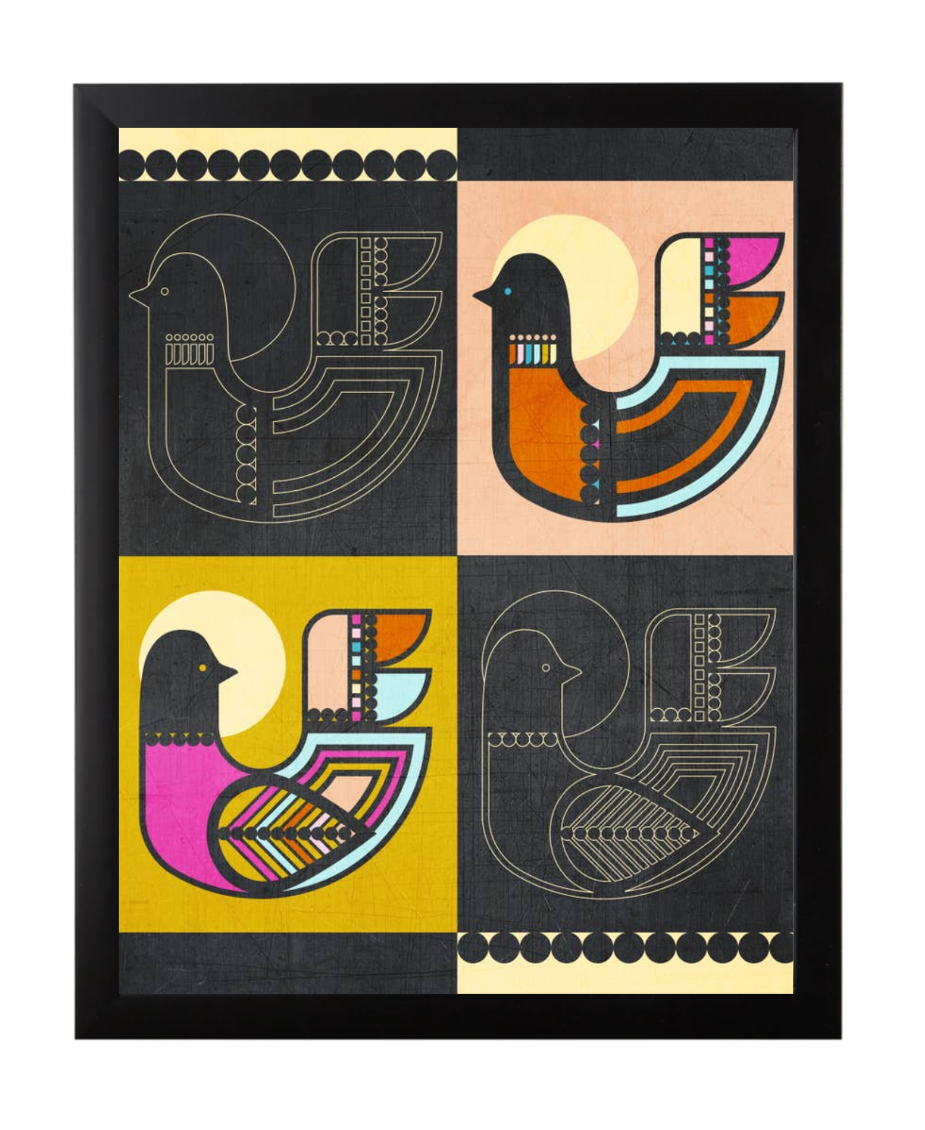 4 Birds 11x14, Framed
