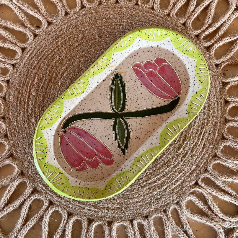 Zig-Zag Floral Sgraffito Ring Dish