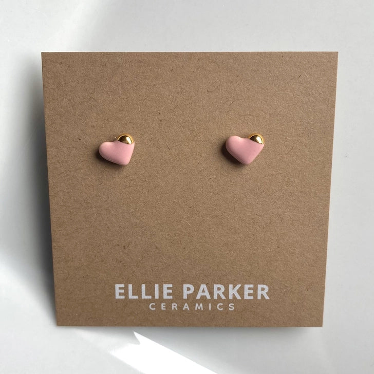 Heart Studs, Gold Lustre - Pink