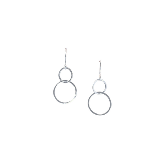 Double Circle Earrings, Silver