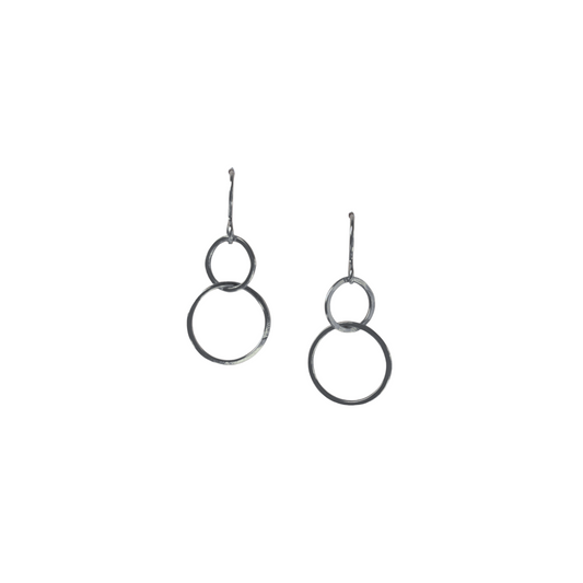 Double Circle Earrings, Dark Silver