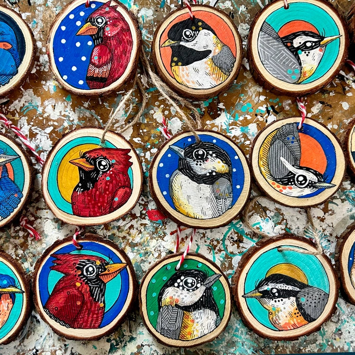 Wood Slice Art - Sparrow