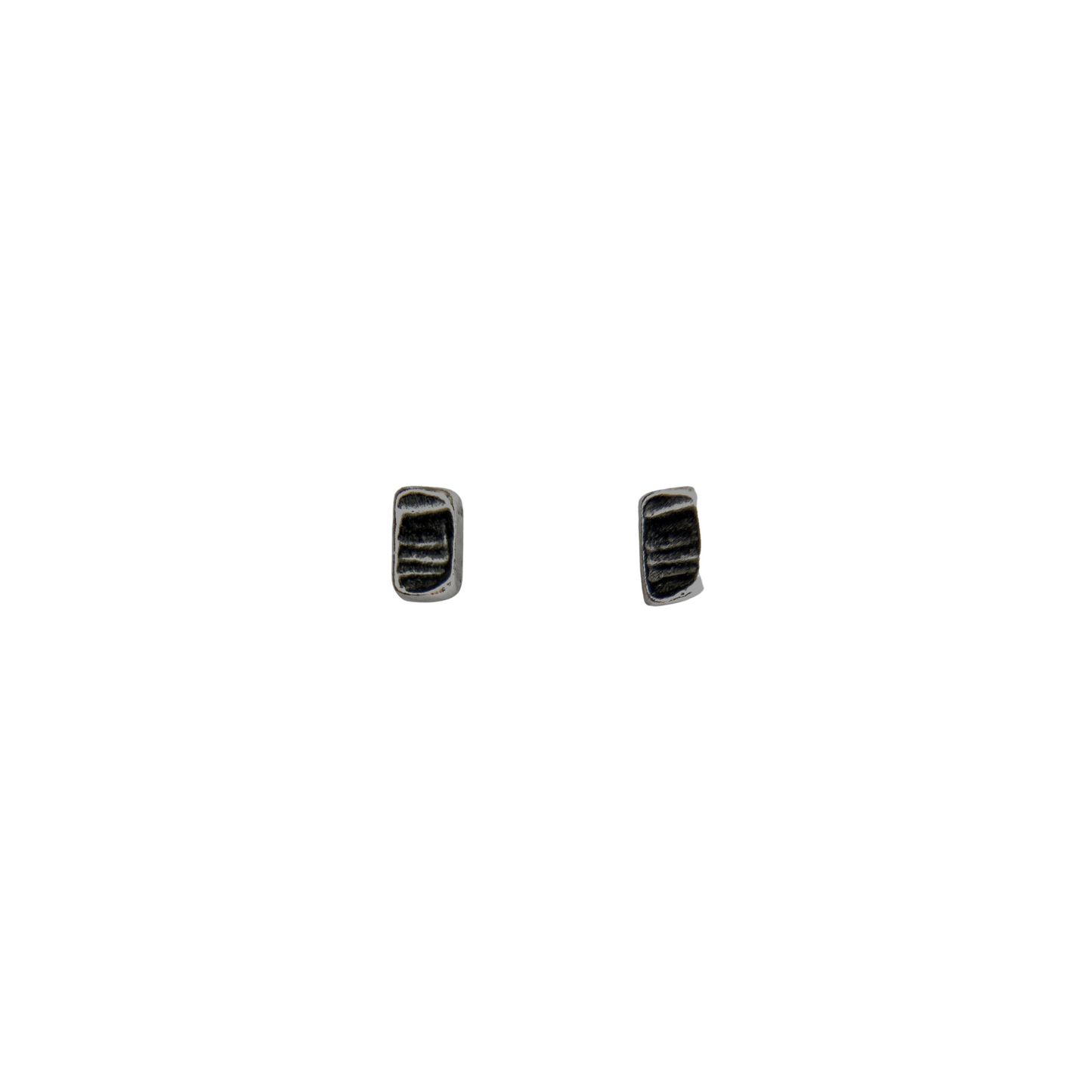 Tiny Textured Bar Studs, Dark Silver