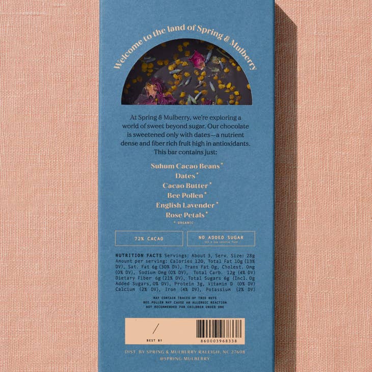 Lavender, Bee Pollen, Rose Petal Chocolate Bar