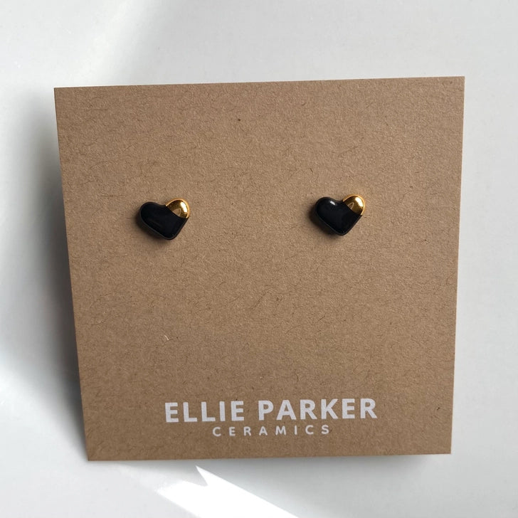 Heart Studs, Gold Lustre - Black