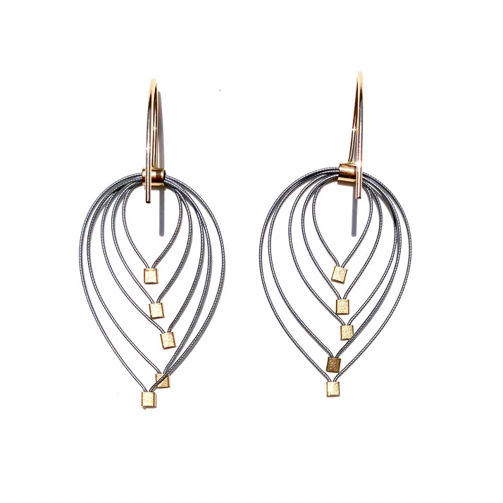Small Tears Hook Earrings, Steel + Gold