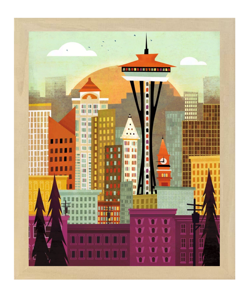 Seattle Skyline, Framed Black - ALD