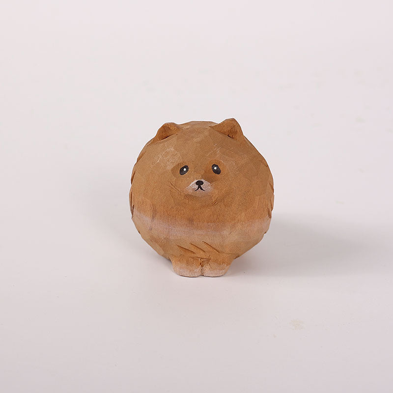 Handcarved Wooden Pomeranian Dog