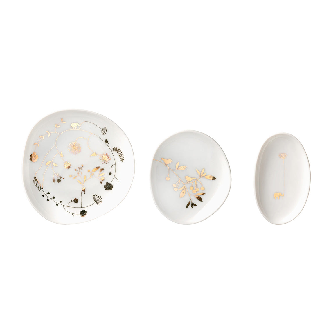 Small Dish set/3 Garden Flowers + Elephants