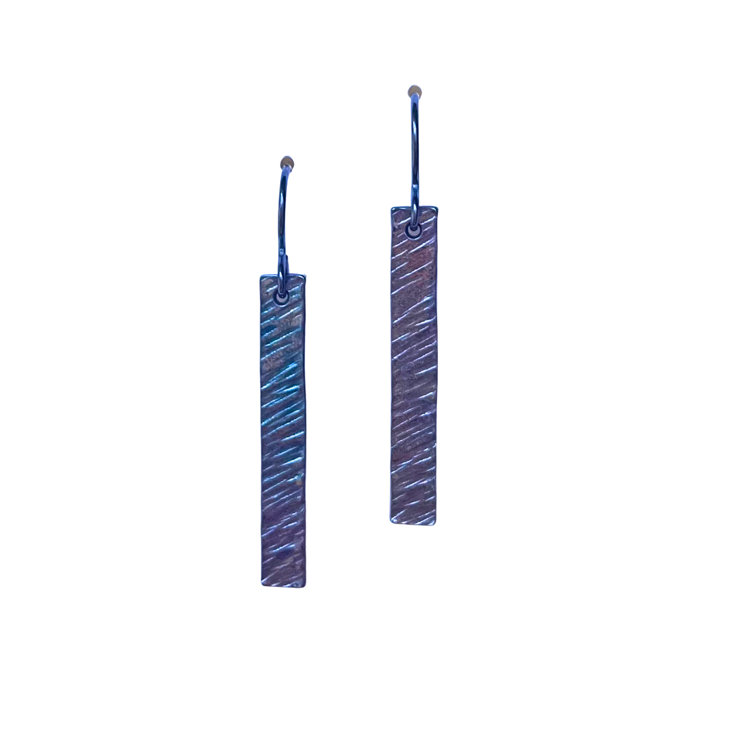 Barred Earrings, Short, Dark Silver