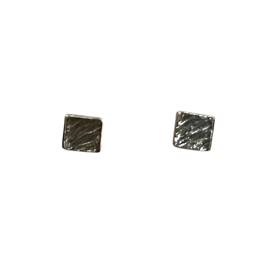 Barred Square Studs, Hatch, Dark Silver