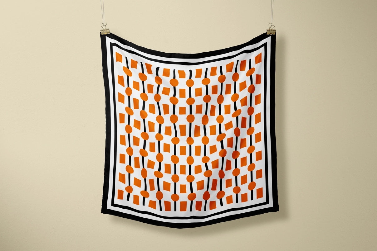 Orange Squares Satin Scarf