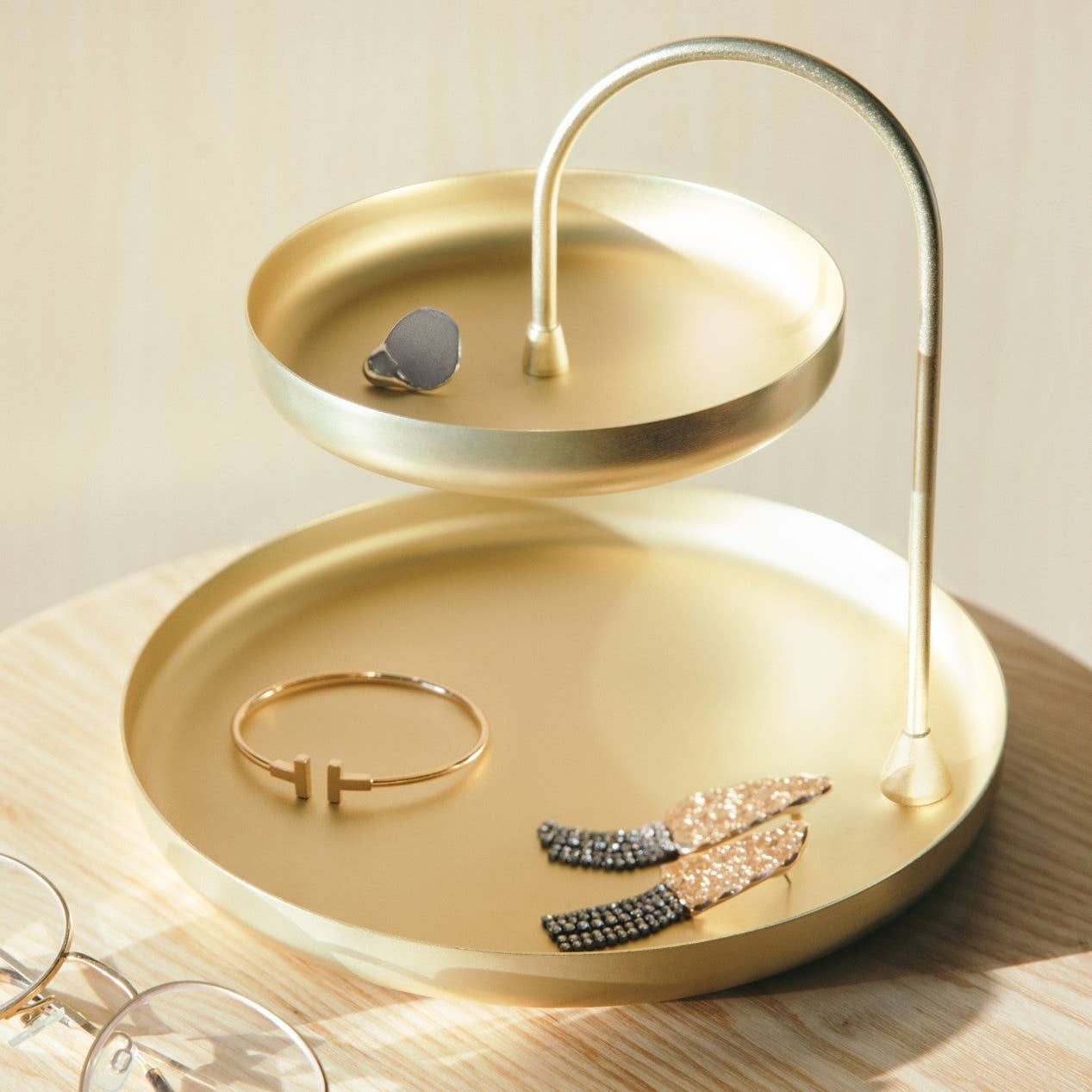 Poise Two Tiered Tray, Brass