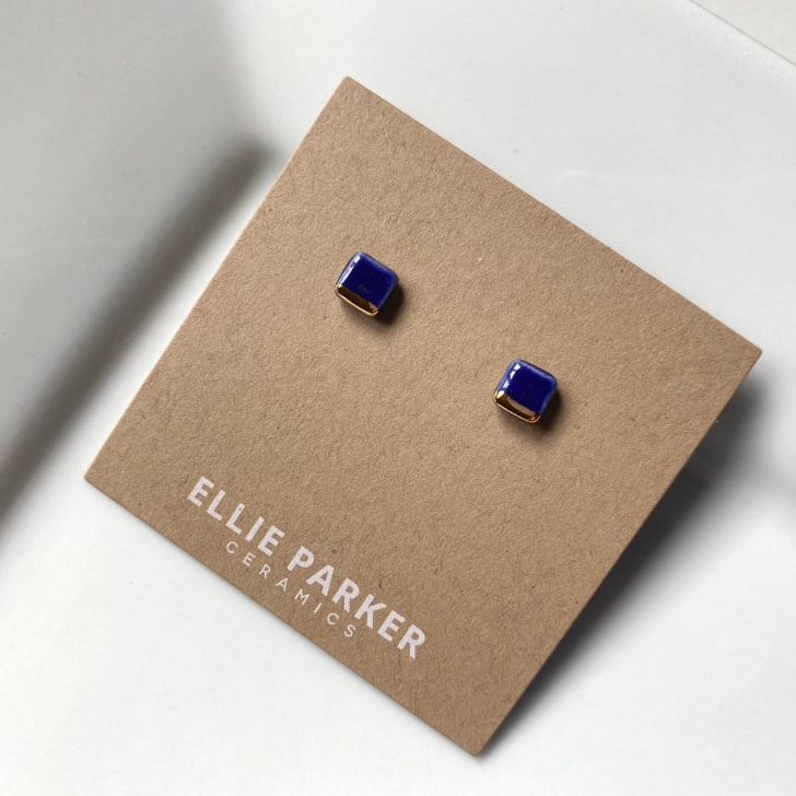 Square Studs, Gold Lustre - Navy
