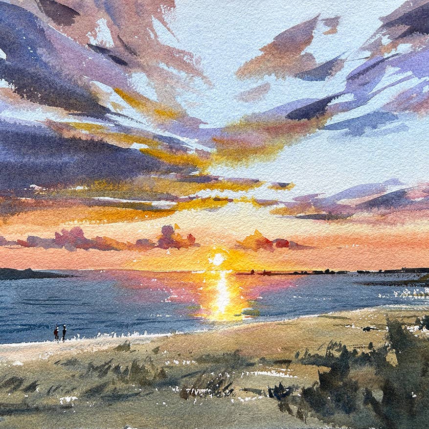 Ocean Shores Sunset, Woodblock, 11x14