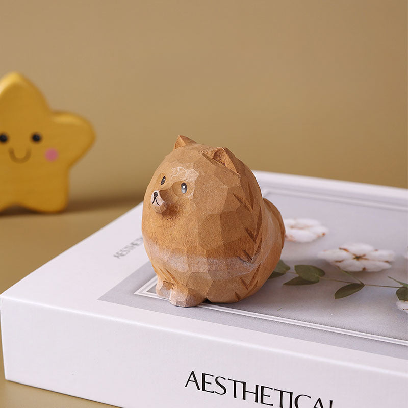 Handcarved Wooden Pomeranian Dog