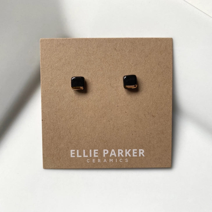 Square Studs, Gold Lustre - Black