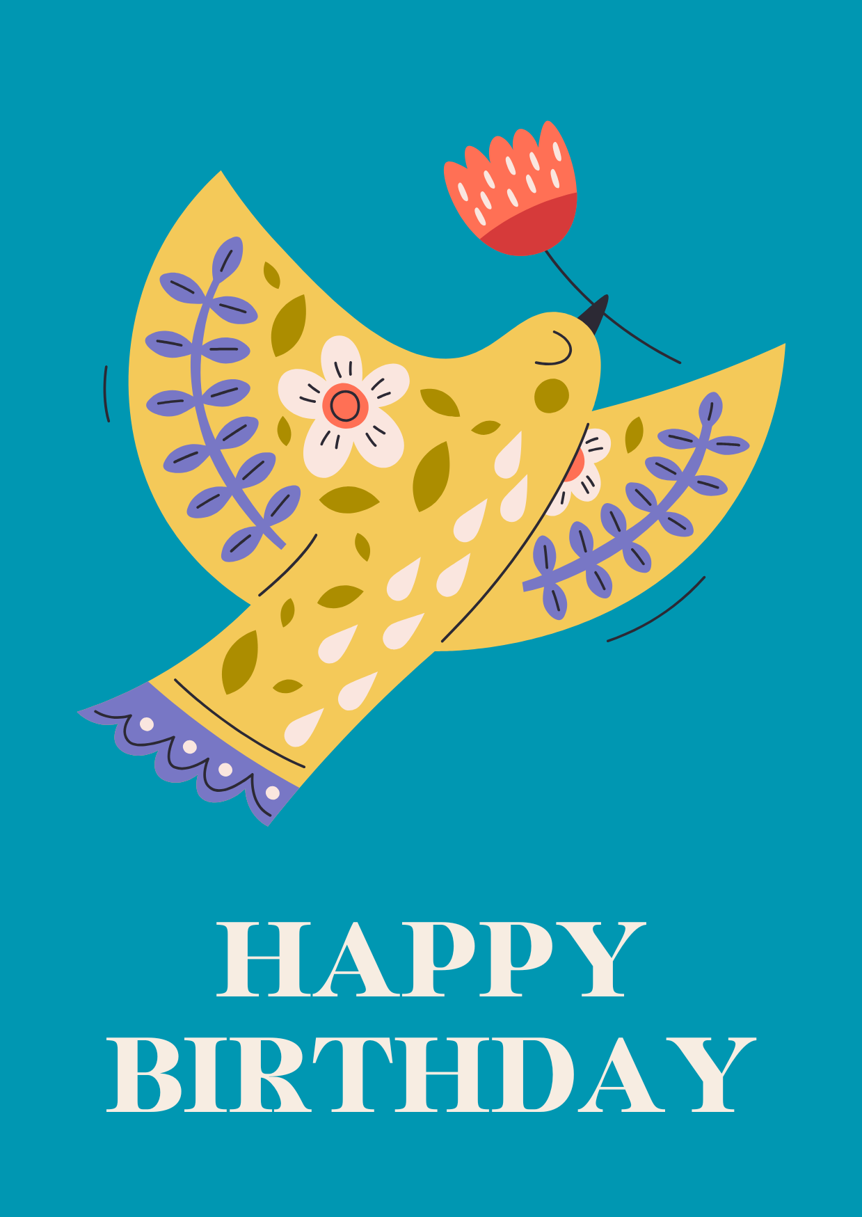 Flying Folk Bird Birthday Card