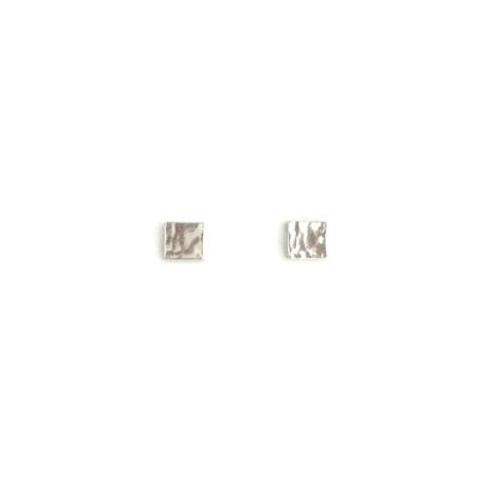 Barred Square Studs, Hammered, Silver