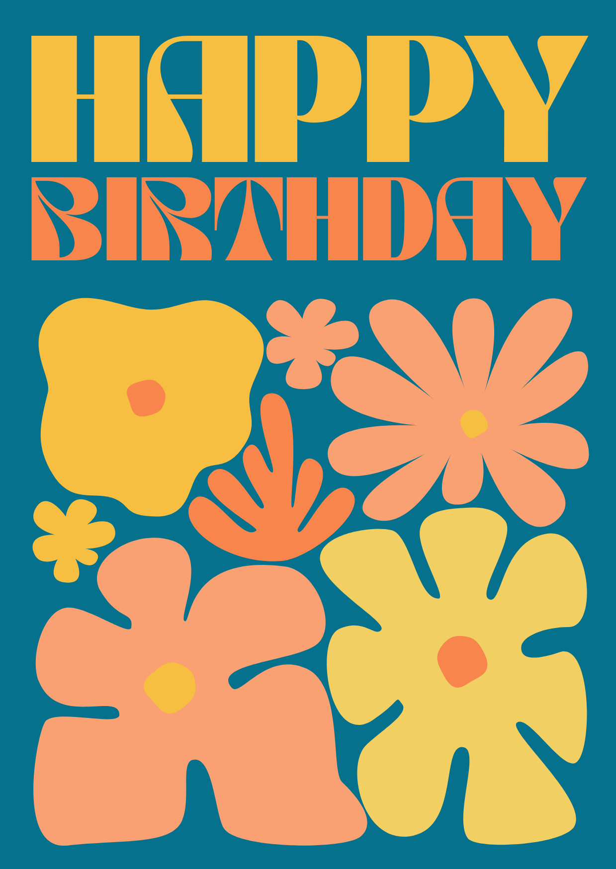 Mod Flowers Birthday Card, Blue