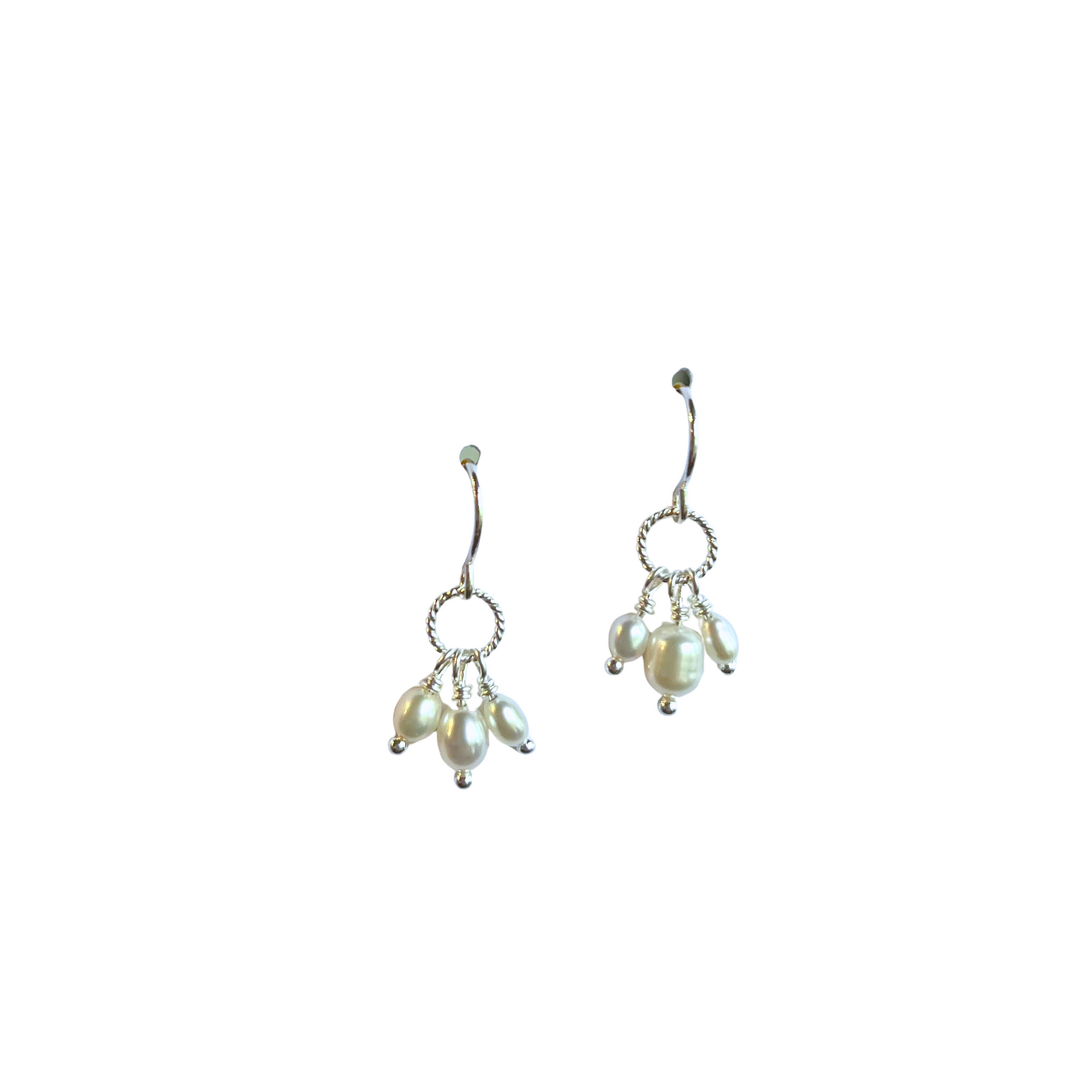 Triple Pearl Tassel Earrings, Silver