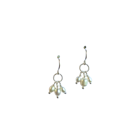 Triple Pearl Tassel Earrings, Silver