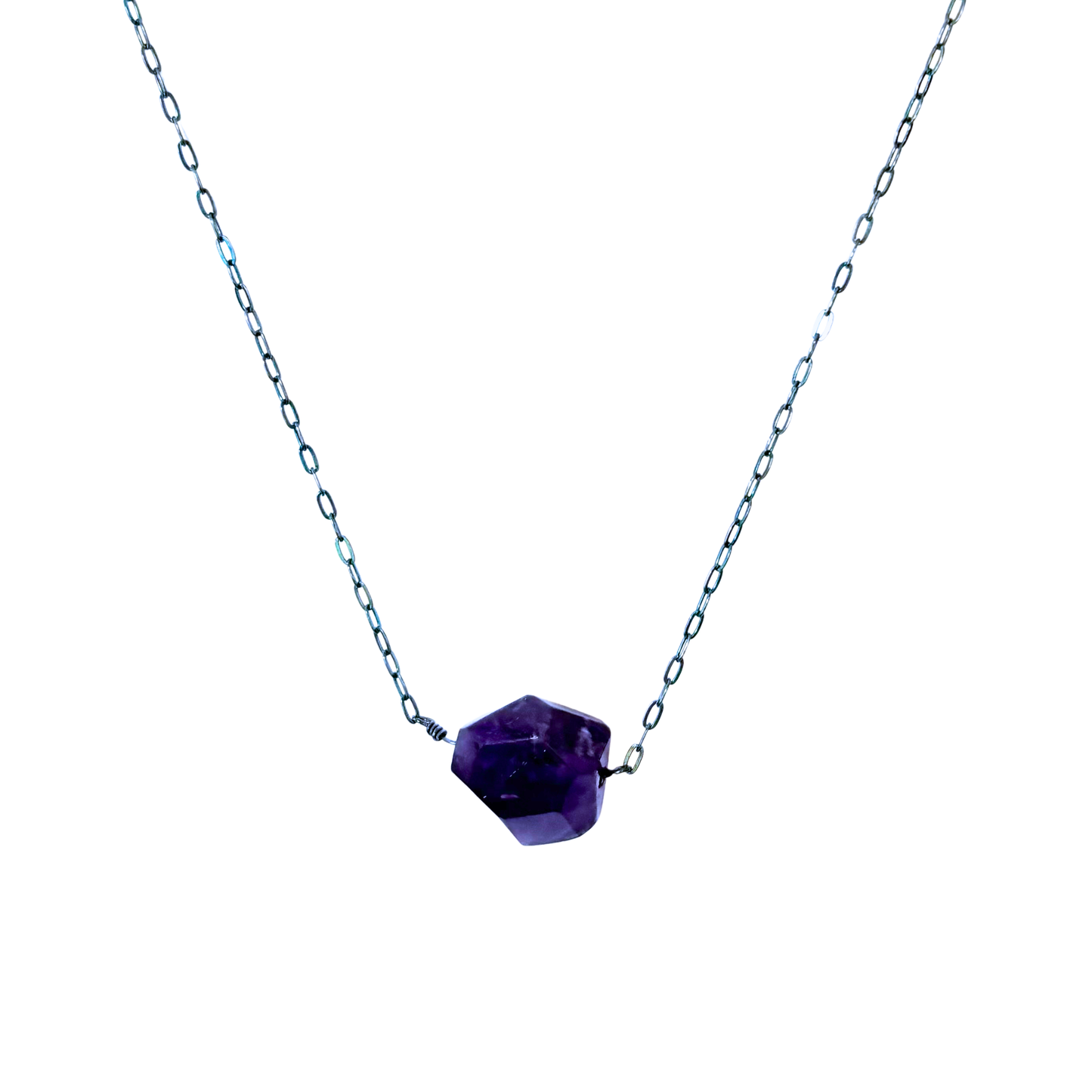 Single Stone Drop Necklace, Amethyst, Silver