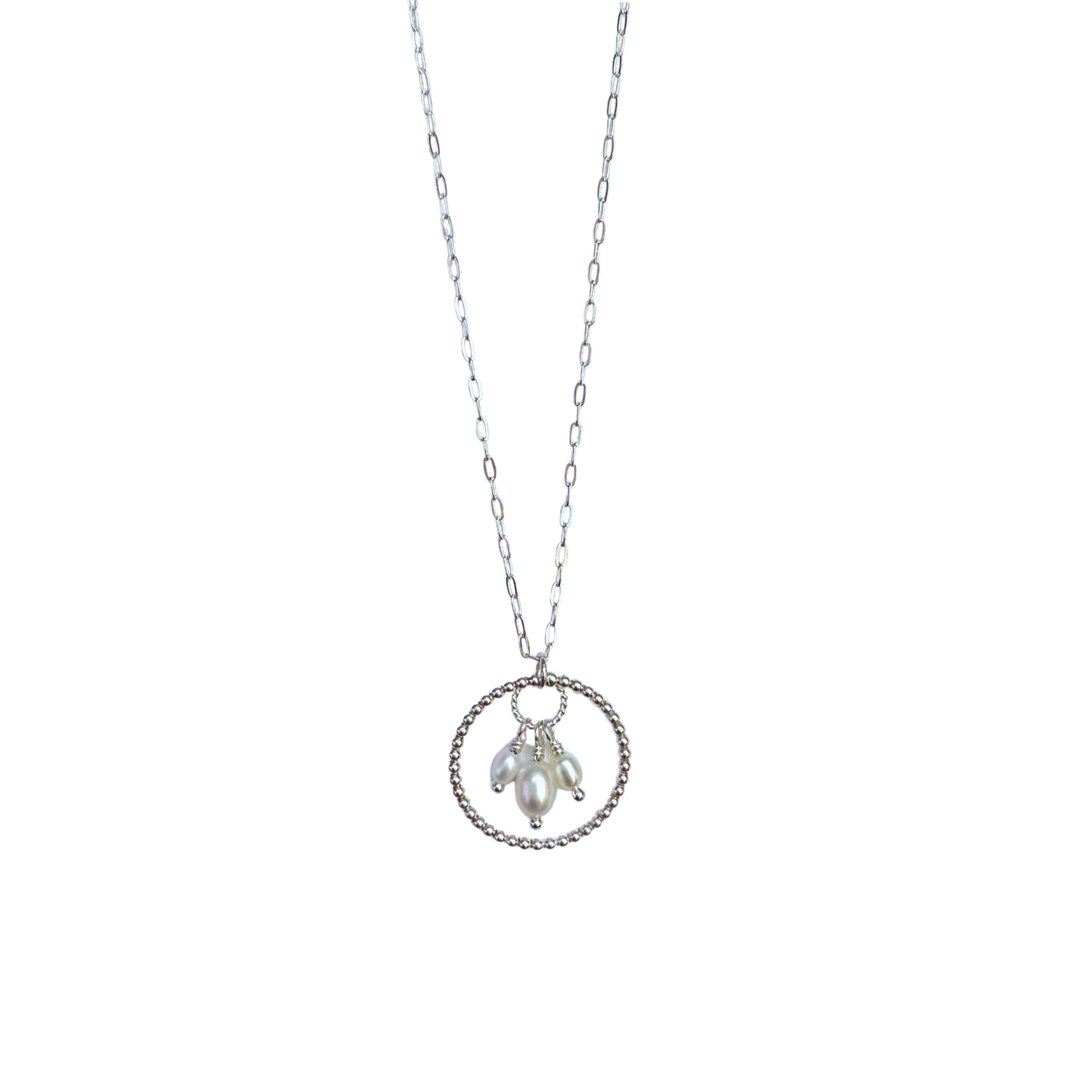 Triple Pearl Tassel Necklace, Silver