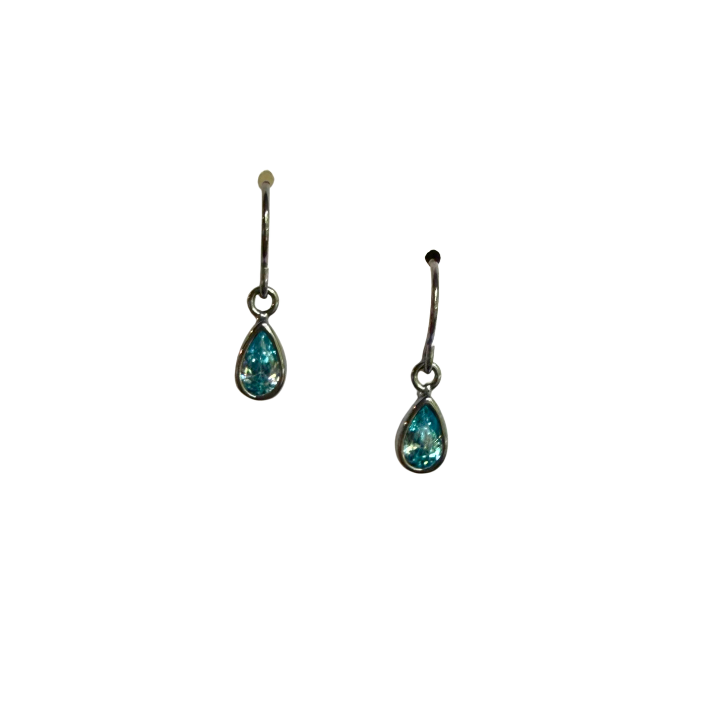 Dainty Aquamarine Earrings, Drop, Dark Silver