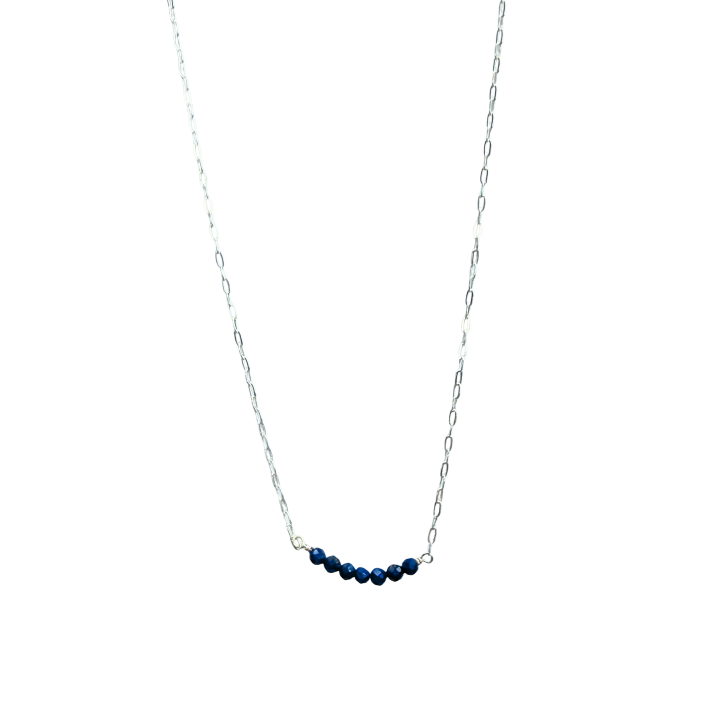 7 Stone Cluster Necklace, Lapis, Silver, 18"