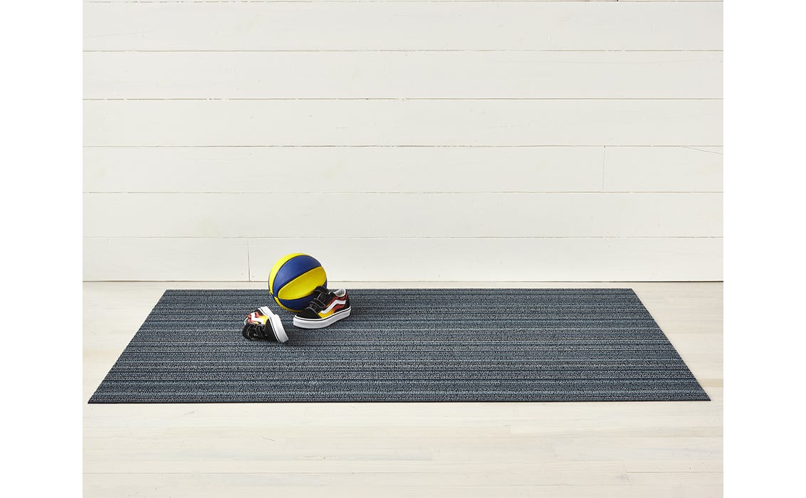 Skinny Stripe Blue Shag Doormat 18x28