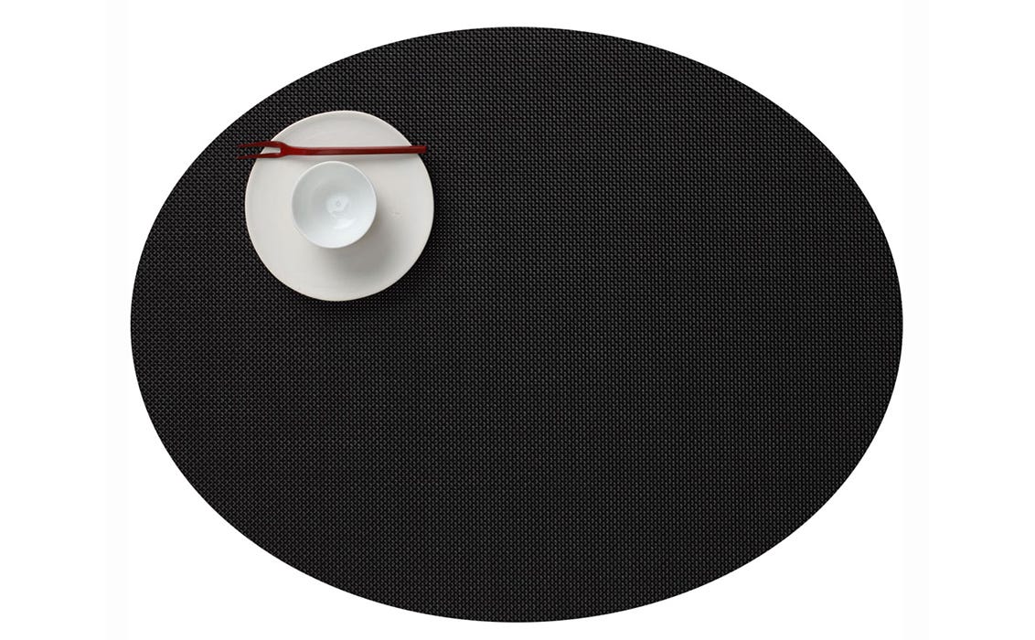 Placemat Mini-Basketweave Black Oval 14x19