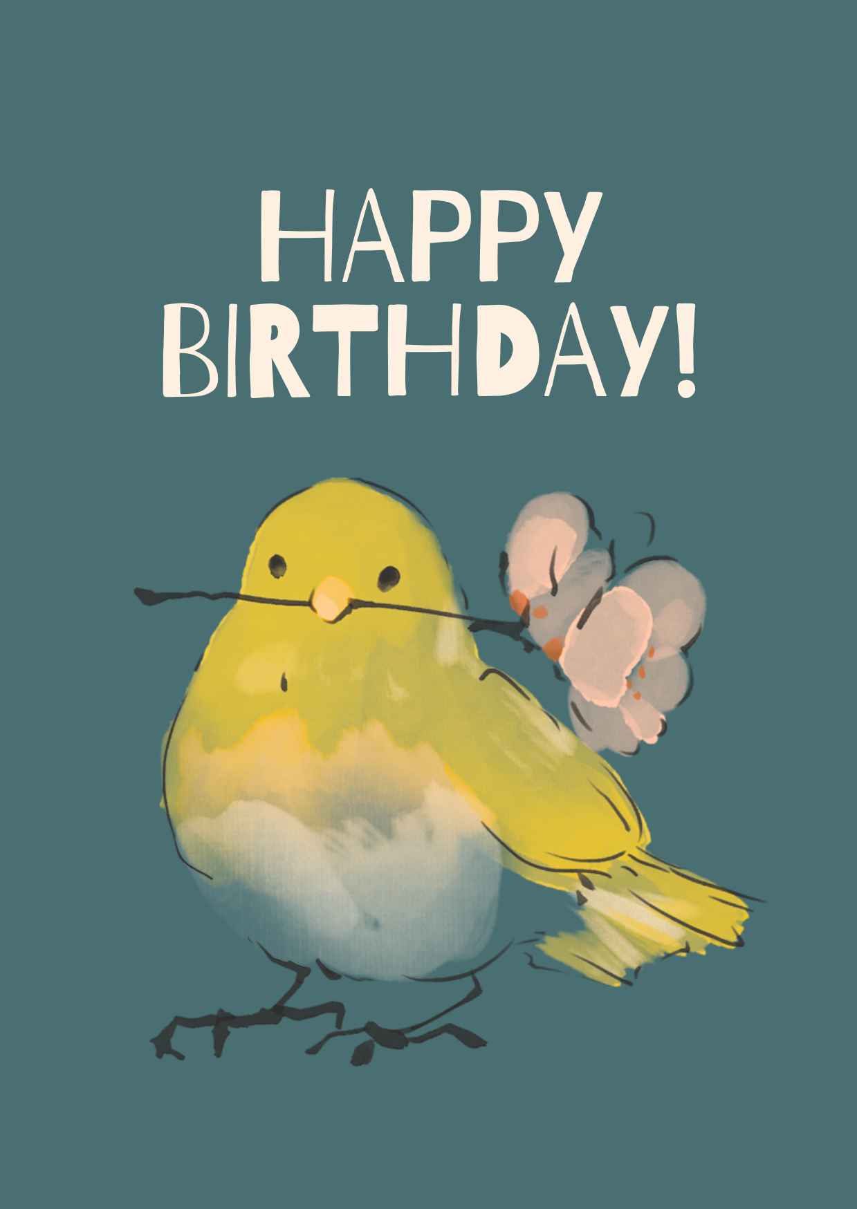 Yellow Bird Birthday Card